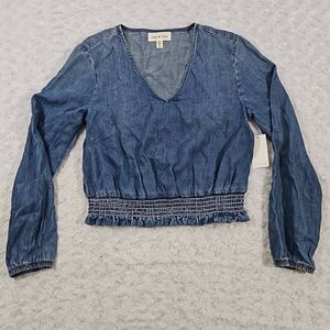 Cloth and stone by anthropologie Womens XS smocked waist blouse dark denim top